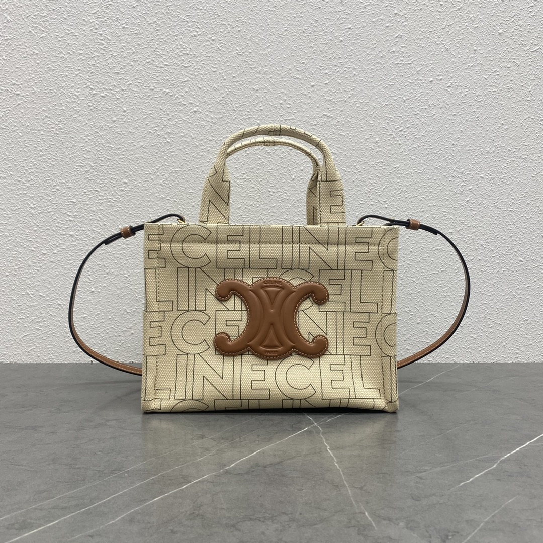 Celine Small Cabas Thais In Textile With Celine Print And Calfskin Cream 199162